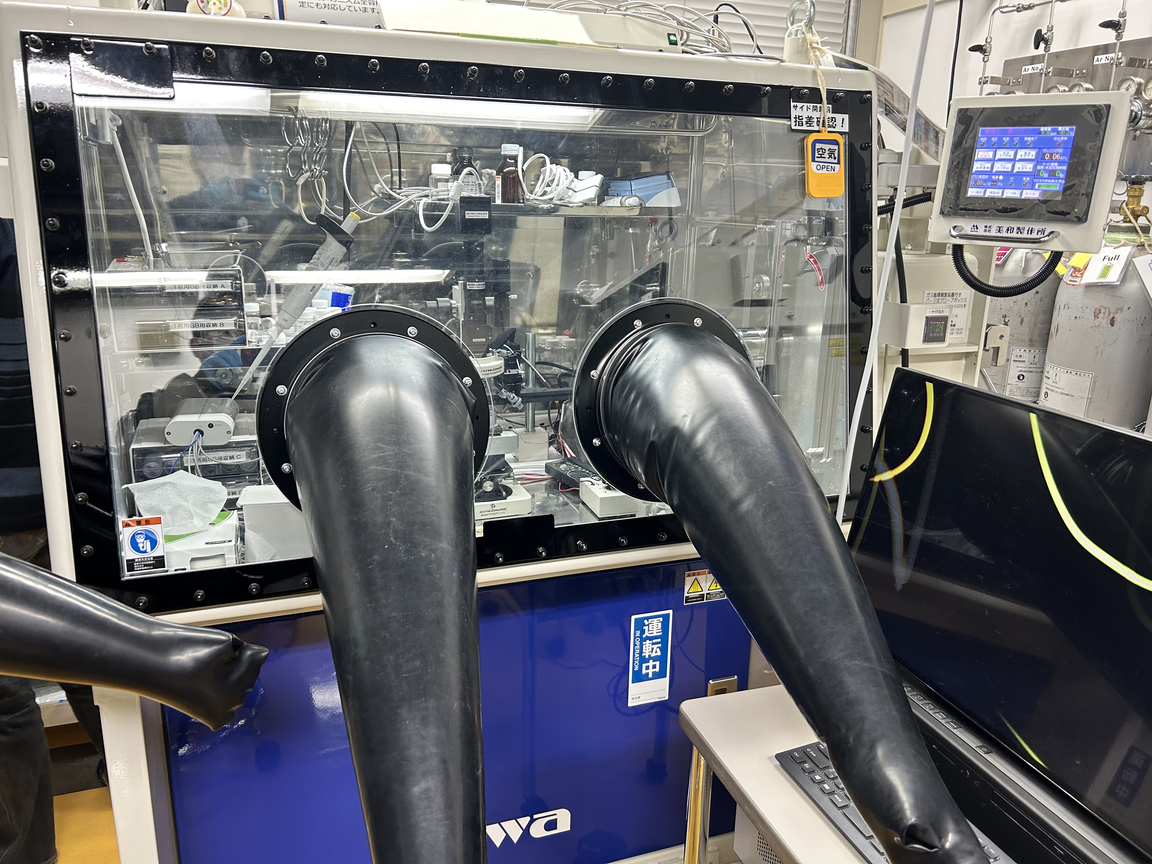 電気化学測定用1人用Ar置換グローブボックス